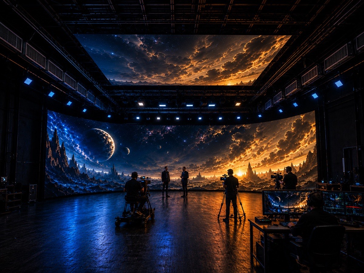 Estudio de cine de Lawrence con LED volume y equipo de rodaje